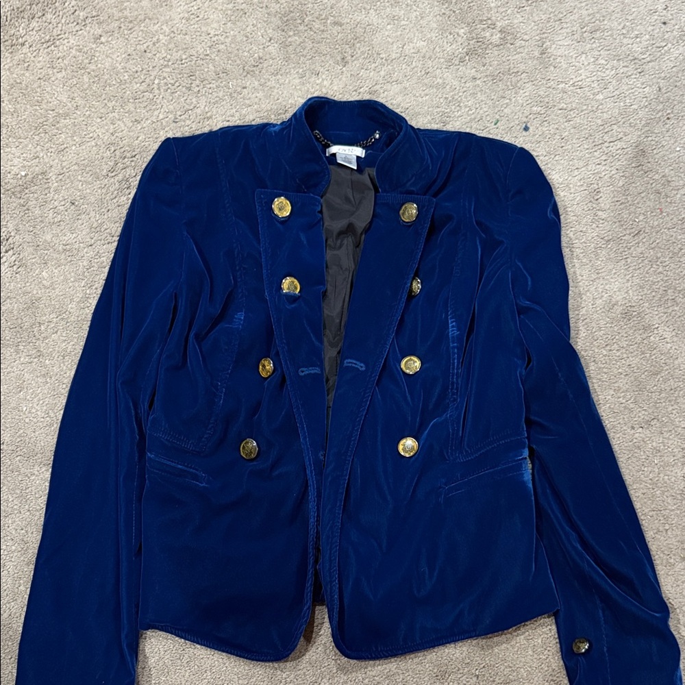 Cache Royal Blue Velvet Blazer with Gold Accents